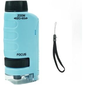 120x Portable Microscope, HD LED Pocket Magnifier with 60x-120x Zoom - Battery Powered for Outdoor Use, Home Hobby, Educational Tool (Blue) in Saudi Arabia
