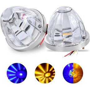 2PCS Dual Color Big LED Watermelon Lights, 3 Inch Clear Lens Yellow White 5W LED Side Marker Turn Signal Lights with Bezel for F-reightliner K-enworth P-eterbilt Trailer Semi Trucks in Kuwait