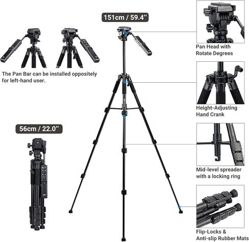 Kiorafoto Camera Tripod + Rain Covers: 2-in-1 Compact Lightweight Tripod with Detachable Remote Control Pan Bar (Replaces Sony VCT-VPR1) for Sony Cameras/Camcorders, Black in Saudi Arabia