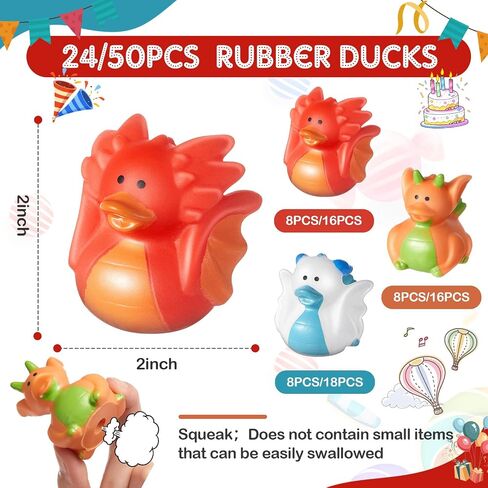 Deekin 24 Pcs Assorted Rubber Ducks in Bulk, 2 Inch Rubber Duckies for Party Supplies, Mini Bath Toys for Baby Shower Pool Party (Dragon) in Saudi Arabia