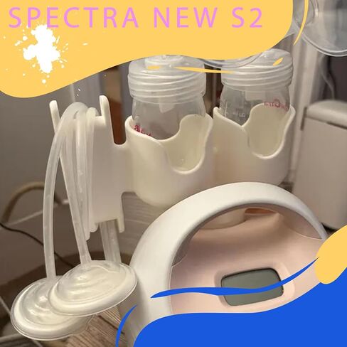 زجاجة مضخة الثدي وحامل خرطوم لـ Spectra New S2 - منظم زجاجات مزدوج مع ذراع لف خرطوم، تصميم موفر للمساحة، تركيب سهل بدون أدوات (أبيض، مضخة ثدي جديدة) in Kuwait