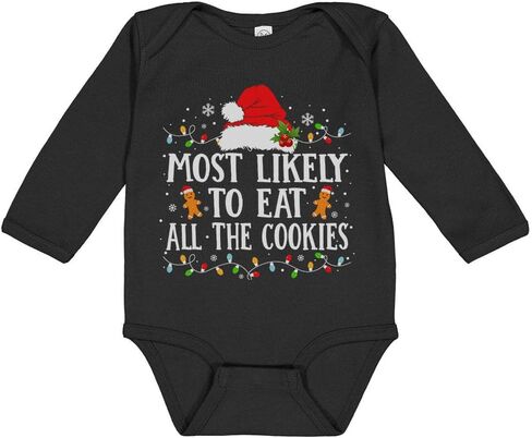 Most Likely To Eat All The Cookies Christmas Long Sleeve Baby Infant Bodysuit in Saudi Arabia