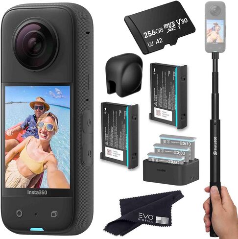حزمة بطارية Insta360 X3 - تتضمن حزمة كاميرا الحركة 360 درجة المقاومة للماء بطاريتين إضافيتين وشاحن وعصا سيلفي غير مرئية وغطاء عدسة وبطاقة ذاكرة سعة 256 جيجابايت in Saudi Arabia