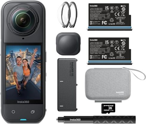 Insta360 X5 - Essentials Bundle Waterproof 8K 360 Video 72MP Photo Action Helmet Cameran1/1.28" Sensor Wide-Angle Low Light Performance Replaceable Lenses for Sports Travel Outdoor Content 32GB in Saudi Arabia
