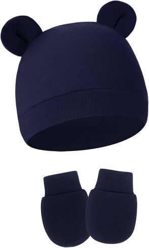 4 Pack Newborn Hats Mittens Set Bear Ears Preemie Hat Infant Hospital Mitten for Baby Boy Girl 0-6 Months in Saudi Arabia