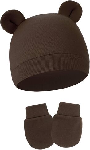 4 Pack Newborn Hats Mittens Set Bear Ears Preemie Hat Infant Hospital Mitten for Baby Boy Girl 0-6 Months in Saudi Arabia