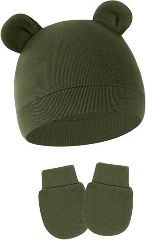 4 Pack Newborn Hats Mittens Set Bear Ears Preemie Hat Infant Hospital Mitten for Baby Boy Girl 0-6 Months in Saudi Arabia