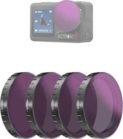 طقم مرشح ND/PL لـ DJI Action 5 Pro / 4/3 - مجموعة مستقطبة هجينة ذات كثافة محايدة (ND8/PL ND16/PL ND32/PL ND64/PL) للحصول على لقطات واضحة ومتوازنة in Kuwait