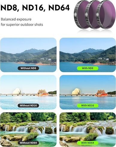 طقم مرشح ND/PL لـ DJI Action 5 Pro / 4/3 - مجموعة مستقطبة هجينة ذات كثافة محايدة (ND8/PL ND16/PL ND32/PL ND64/PL) للحصول على لقطات واضحة ومتوازنة in Kuwait