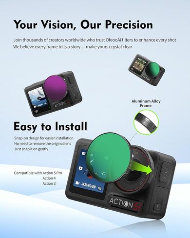 طقم مرشح ND/PL لـ DJI Action 5 Pro / 4/3 - مجموعة مستقطبة هجينة ذات كثافة محايدة (ND8/PL ND16/PL ND32/PL ND64/PL) للحصول على لقطات واضحة ومتوازنة in Kuwait