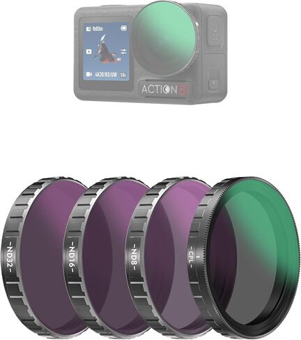 طقم مرشح ND/PL لـ DJI Action 5 Pro / 4/3 - مجموعة مستقطبة هجينة ذات كثافة محايدة (ND8/PL ND16/PL ND32/PL ND64/PL) للحصول على لقطات واضحة ومتوازنة in Kuwait