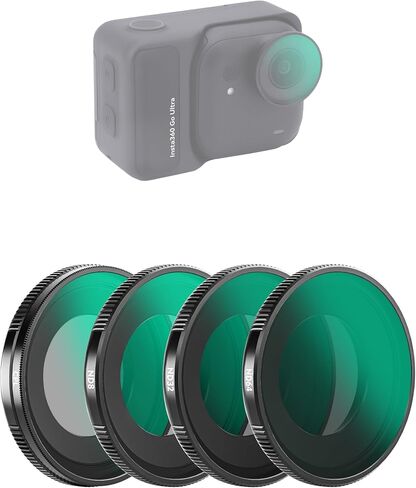 طقم مرشح أساسي مكون من 4 قطع لجهاز Insta360 Go Ultra، يتضمن الأشعة فوق البنفسجية ND8 ND32 ND64، مجموعة مثالية لحماية العدسات طوال اليوم والتحكم في التعرض أثناء السفر والرياضة in Kuwait