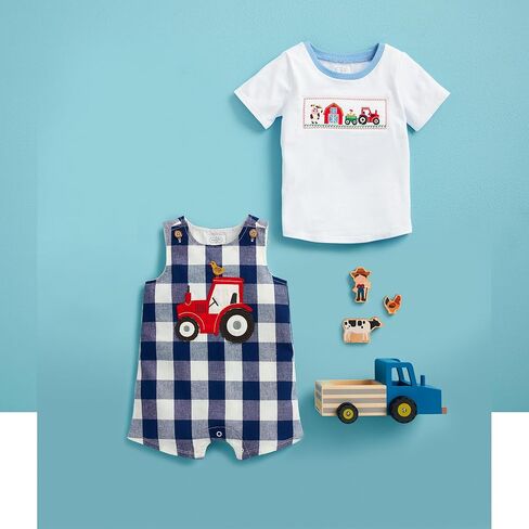 Mud Pie unisex-baby Mud Pie Baby Boy Tractor Check Jon Jon; in Saudi Arabia