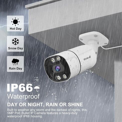 كاميرا JideTech 5MP PoE IP Bullet في الهواء الطلق مع صوت ثنائي الاتجاه، كاميرا أمان IP داخلية بعدسة 3.6 مم، 120 قدمًا بالأشعة تحت الحمراء، رؤية ليلية ملونة، اكتشاف الإنسان/المركبة، بطاقة microSD بسعة تصل إلى 512 جيجابايت، RTSP(BC9) in Kuwait
