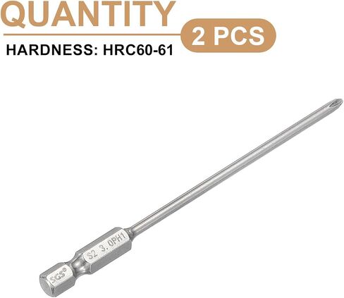 HARFINGTON 2pcs #2 Phillips Screwdriver Bit PH2 1/4" Hex Shank 4" (100mm) Long 0.2" Rod Magnetic Cross Head Drill Bits S2 Steel Industrial Screw Driver for Power Screwdrivers Drills, Silver in Saudi Arabia