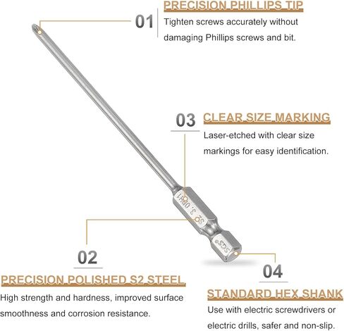 HARFINGTON 2pcs #2 Phillips Screwdriver Bit PH2 1/4" Hex Shank 4" (100mm) Long 0.2" Rod Magnetic Cross Head Drill Bits S2 Steel Industrial Screw Driver for Power Screwdrivers Drills, Silver in Saudi Arabia