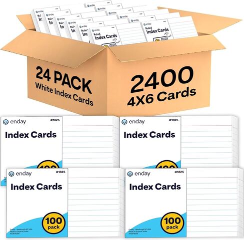 بطاقات الفهرس 3x5 Bulk ، (2400 بطاقة) ، Notecards ، البطاقات التعليمية ، Notecards 3x5 مبطن ، فارغة على الظهر ، البطاقات التعليمية للمنزل المدرسي والمكاتب ، بطاقة فهرس محكم ، 100 لكل حزمة ، (24 حزمة) in Kuwait