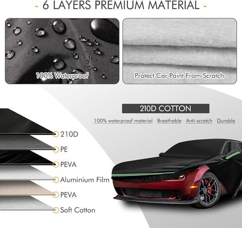 Car Cover for Honda CRV 1997-2025, Toyota RAV4 1996-2025, 210D Outdoor Waterproof UV Protection, Rain Sun Snow Protector with Cotton Layer, Zipper Door, Reflective Strip, Storage Bag in Kuwait