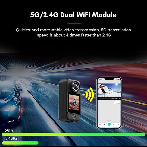 4K 30FPS Action Camera, 5G/2.4G WiFi Sports Camera with 1.33 Inch Touch Control Screens 154 Wide Angle Lens 6 Axis Gyro Stabilization for Cycling, Autorcycle (Black) in Kuwait
