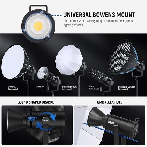 NEEWER Basics SC320 Lite حامل C عالي التحمل من الفولاذ المقاوم للصدأ بنسبة 100% مع ذراع بوم + CB300B 320 وات مصباح فيديو LED مع جهاز تحكم عن بعد 2.4G/APP، حامل إضاءة للتصوير الفوتوغرافي بحد أقصى 10.5 قدم/320 سم in Kuwait