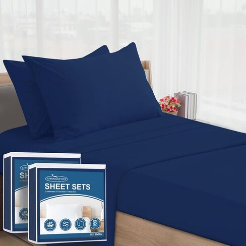 SPRINGSPIRIT Cot Sheets 30" x 75" x 9", 4 Piece Cot Sheet Set (2 Pack), Cot Size Fitted Sheets with Narrow Twin/Camp Bunk/Rvs Bunk/Guest Beds/Trifold Mattress, Navy in Saudi Arabia