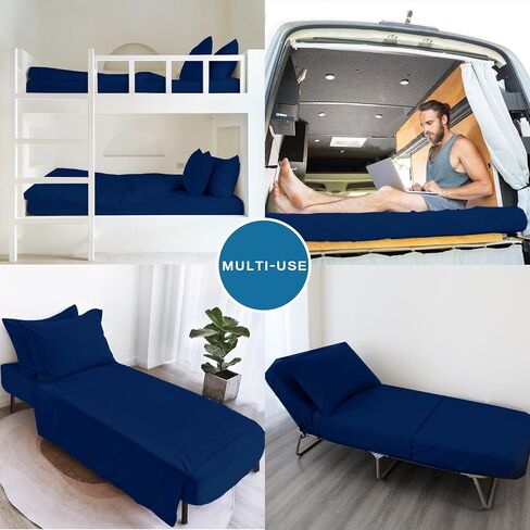 SPRINGSPIRIT Cot Sheets 30" x 75" x 9", 4 Piece Cot Sheet Set (2 Pack), Cot Size Fitted Sheets with Narrow Twin/Camp Bunk/Rvs Bunk/Guest Beds/Trifold Mattress, Navy in Saudi Arabia