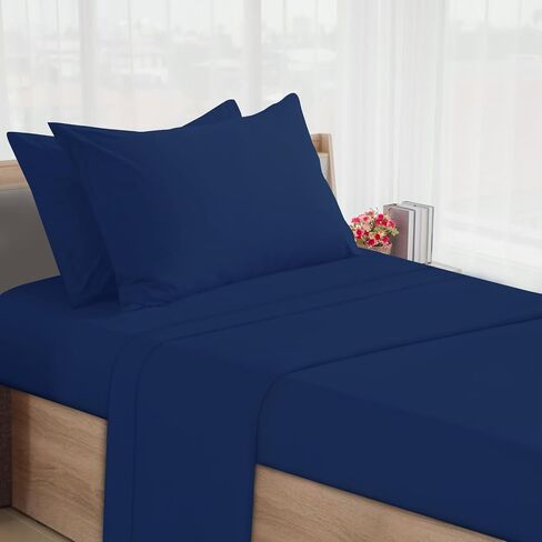 SPRINGSPIRIT Cot Sheets 30" x 75" x 9", 4 Piece Cot Sheet Set (2 Pack), Cot Size Fitted Sheets with Narrow Twin/Camp Bunk/Rvs Bunk/Guest Beds/Trifold Mattress, Navy in Saudi Arabia