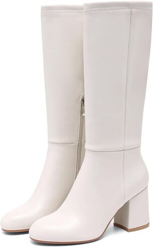 Knee High Boots Women Chunky Block Heel Fall Boots for Women Comfortable Almond Toe Side Zipper Heeled Boots in Saudi Arabia