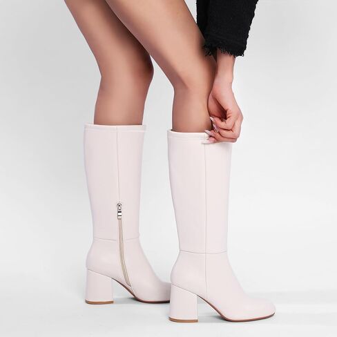 Knee High Boots Women Chunky Block Heel Fall Boots for Women Comfortable Almond Toe Side Zipper Heeled Boots in Saudi Arabia