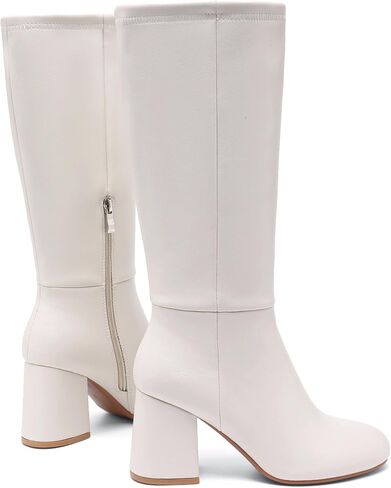 Knee High Boots Women Chunky Block Heel Fall Boots for Women Comfortable Almond Toe Side Zipper Heeled Boots in Saudi Arabia