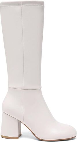 Knee High Boots Women Chunky Block Heel Fall Boots for Women Comfortable Almond Toe Side Zipper Heeled Boots in Saudi Arabia