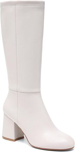 Knee High Boots Women Chunky Block Heel Fall Boots for Women Comfortable Almond Toe Side Zipper Heeled Boots in Saudi Arabia