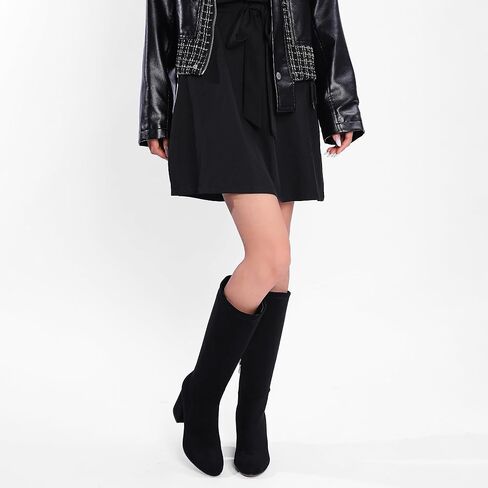 Knee High Boots Women Chunky Block Heel Fall Boots for Women Comfortable Almond Toe Side Zipper Heeled Boots in Kuwait