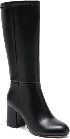 Knee High Boots Women Chunky Block Heel Fall Boots for Women Comfortable Almond Toe Side Zipper Heeled Boots in Kuwait