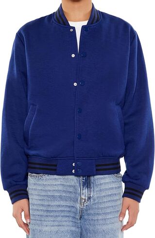 Forever 21 Men's Varsity-Striped Bomber Jacket, Cream in Saudi Arabia