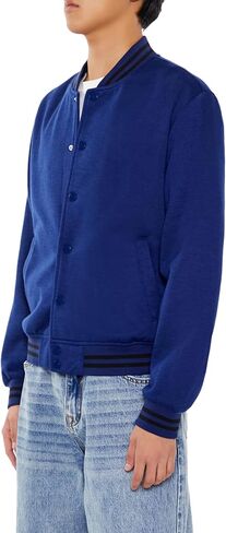Forever 21 Men's Varsity-Striped Bomber Jacket, Cream in Saudi Arabia