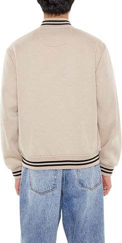 Forever 21 Men's Varsity-Striped Bomber Jacket, Cream in Saudi Arabia