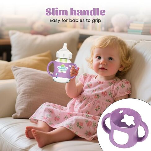 4 PCS Handles for Dr Brown Bottles,Durable Food-Grade Silicone Material Baby Bottle Holder,Cute Star Shape Design,Allows Baby to Hold The Bottle Themselves Easily(Green,Purple,Pink,White) in Kuwait