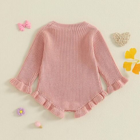 Baby Girl Sweater Romper She's Here Chunky Knit Jumper Ruffle Bodysuit Cute Newborn Fall Winter Clothes Announcement in Saudi Arabia