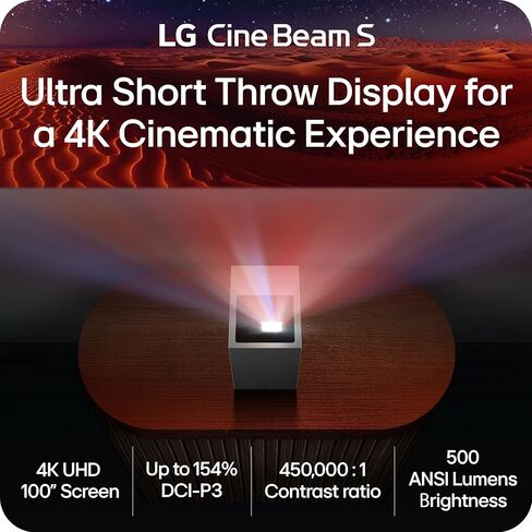 LG CineBeam S PU615U 4K UHD Ultra Short Throw Smart Projector, Auto Screen Adjustment, up to 100" projection, up to DCI-P3 154%, 450,000:1 Contrast, Speakers with Dolby Atmos, HDR10, HDMI, USB, HID in Saudi Arabia