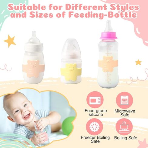 LemonRoad 12 Pcs Bottle Labels Daycare Reusable, Bear Pattern Waterproof Silicone Baby Bottle Labels Sippy Cup Bands Baby Name Tags Daycare (Vivid Color) in Saudi Arabia