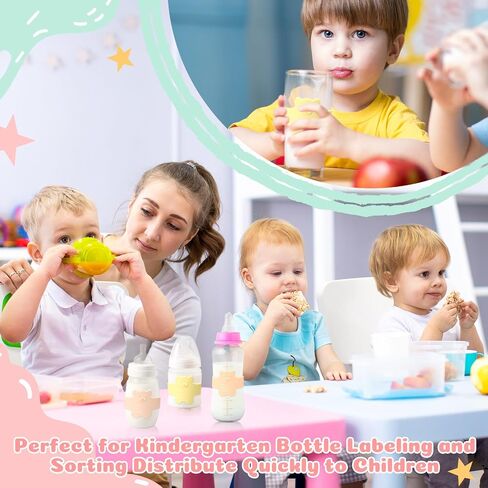 LemonRoad 12 Pcs Bottle Labels Daycare Reusable, Bear Pattern Waterproof Silicone Baby Bottle Labels Sippy Cup Bands Baby Name Tags Daycare (Vivid Color) in Saudi Arabia