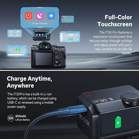 Godox iT30Pro S iT30 Pro Mini TTL Flash for Sony, Touchscreen 2.4G 1/8000s HSS Flash Speedlite, Built-in Battery Compatible with Sony Cameras in Saudi Arabia