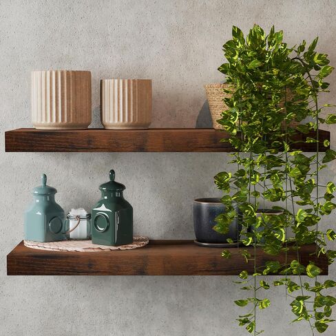LA GRANGE RANGE® 23.6" Floating Shelves For Wall, 2x Pack Wall Shelves for Storage & Décor, Perfect for Bathroom, Bedroom, Kitchen, Living Room, Natural Wood Finish with Hidden Bracket (Glacial White) in Saudi Arabia