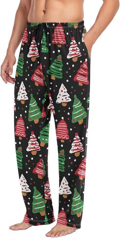 Mens Pajama Pants with Pockets - Soft Cute Lounge Pants for Christmas Tree Cake Occasion in Saudi Arabia