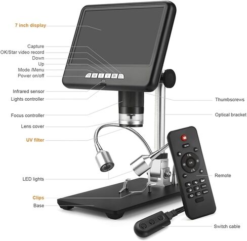 Microscope, 7" Digital Microscope 2MP 100X USB 3D Video Microscopes for Phone Repair Soldering Tool Jewelry Magnifier Ima Rotate in Saudi Arabia
