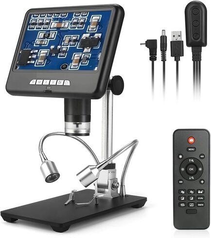 Microscope, 7" Digital Microscope 2MP 100X USB 3D Video Microscopes for Phone Repair Soldering Tool Jewelry Magnifier Ima Rotate in Saudi Arabia