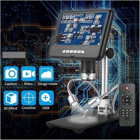 Microscope, 7" Digital Microscope 2MP 100X USB 3D Video Microscopes for Phone Repair Soldering Tool Jewelry Magnifier Ima Rotate in Saudi Arabia