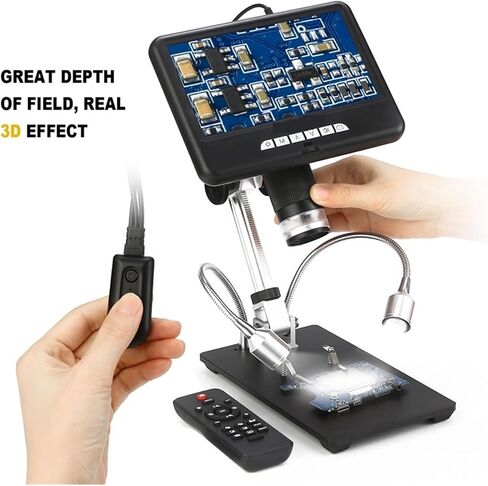 Microscope, 7" Digital Microscope 2MP 100X USB 3D Video Microscopes for Phone Repair Soldering Tool Jewelry Magnifier Ima Rotate in Saudi Arabia