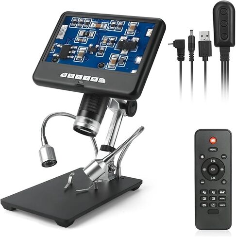 Microscope, 7" Digital Microscope 2MP 100X USB 3D Video Microscopes for Phone Repair Soldering Tool Jewelry Magnifier Ima Rotate in Saudi Arabia